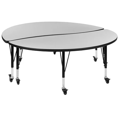 Emma and Oliver 2 Piece Mobile 60" Circle Collaborative Grey Kids Activity Table Set