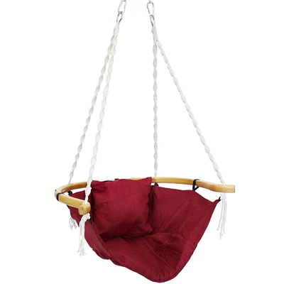 Sunnydaze Olefin Fabric Hammock Chair with Cushion and Wood Armrest - Red by