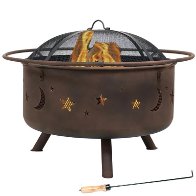 Sunnydaze 30 in Cosmic Steel Fire Pit with Spark Screen, Poker, and Grate by