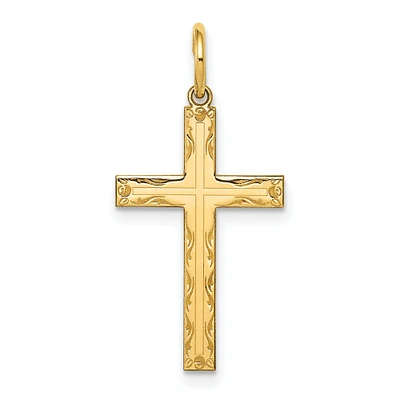 14K Gold Laser Designed Cross Pendant Charm Jewelry 26 x 13 mm