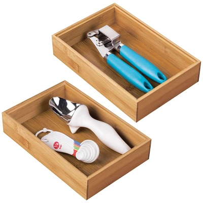 mDesign Stackable Wooden Bamboo Drawer Organizer Tray