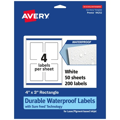 Avery Durable Waterproof Rectangle Labels with Sure Feed
