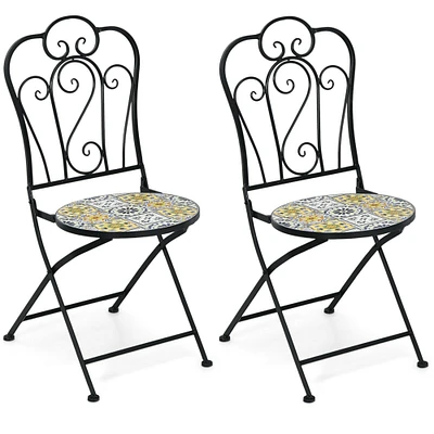 Gymax Set of 2 Folding Bistro Chairs Mosaic Patio Chairs Outdoor Dining Chairs