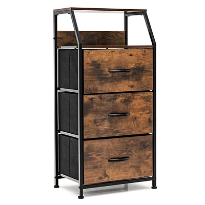 Gymax 3 Drawer Dresser w/ Wood Top Sturdy Steel Frame Storage Organizer Dresser
