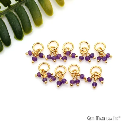 Tiny Cluster Gemstone Pendant, Natural Small Beads Charm with Jump Ring, 15x6mm, Gold Plated DIY Jewelry, GemMartUSA (50721)