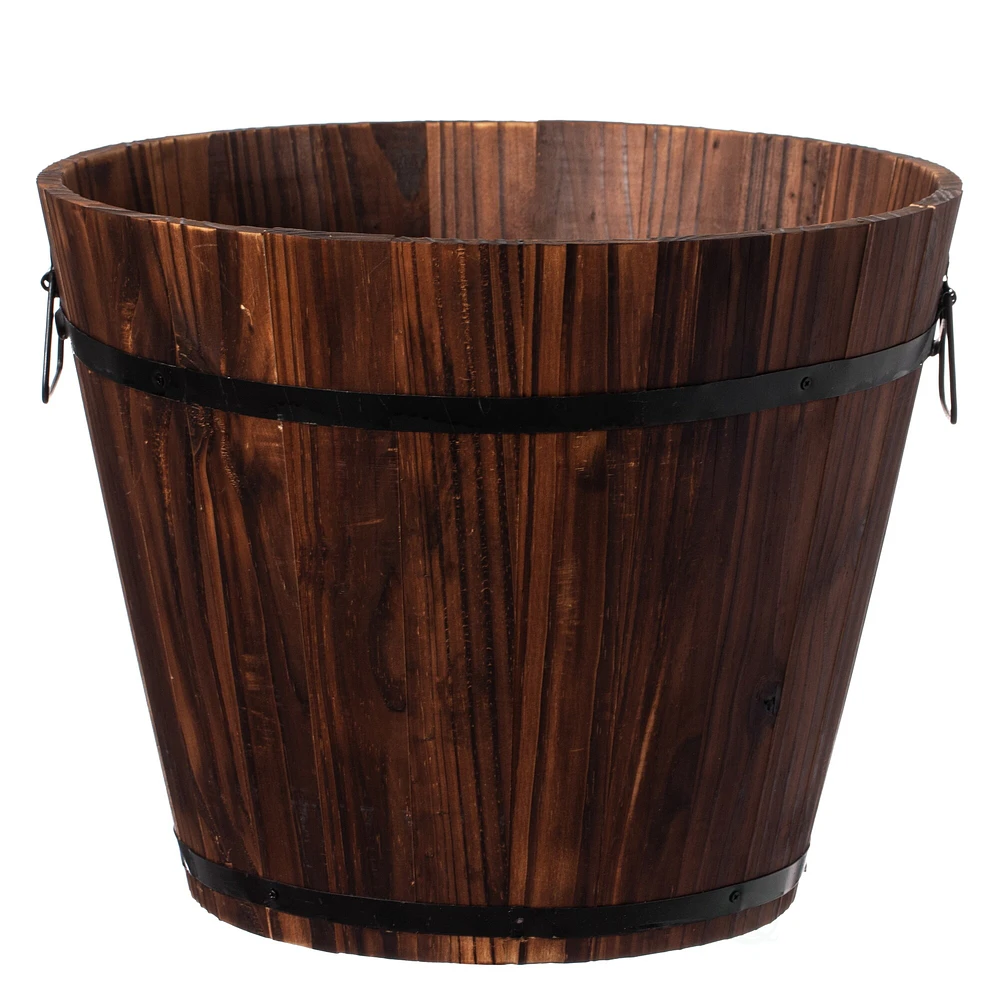 Gardenised Rustic Wooden Whiskey Barrel Planter with Durable Medal Handles and Drainage Holes - Perfect for Indoor and Outdoor Use