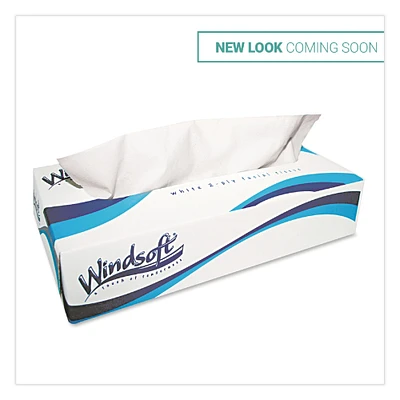 Windsoft Facial Tissue, 2 Ply, White, Flat Pop-Up Box, 100 Sheets/Box, 30 Boxes/Carton