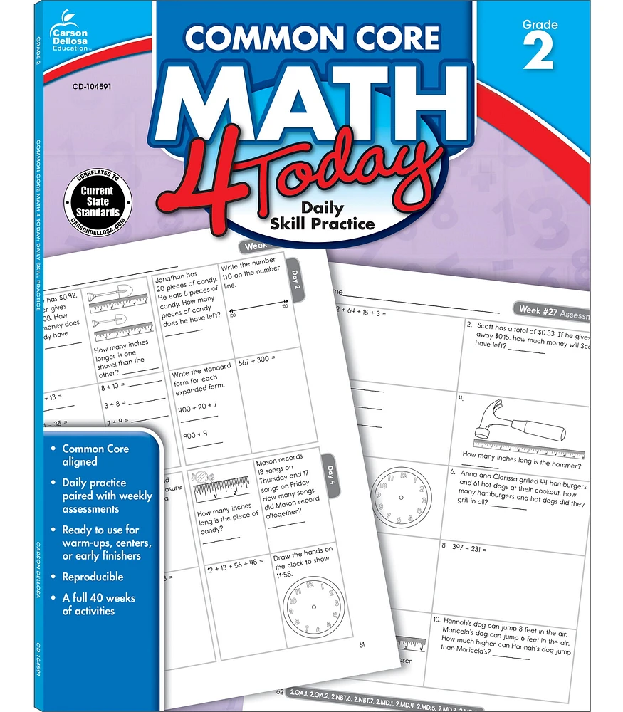 Carson Dellosa Common Core Math 4 Today, Grade 2 Workbook