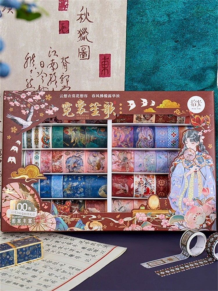 Elevate Your DIY Crafts with 100 Volumes of Chinese Ancient Girl Crane Washi Tape