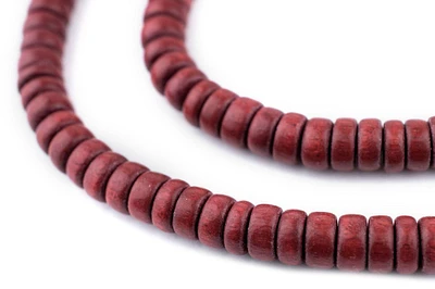 TheBeadChest Cherry Red Disk Natural Wood Beads (4x8mm): Organic Eco-Friendly Wooden Bead Strand for DIY Jewelry, Crafts, Necklace and Bracelet Making