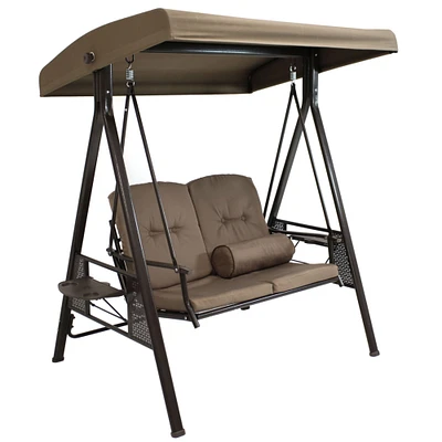 Sunnydaze 2-Person Adjustable Steel Swing Bench with Canopy/Cushion - Beige by