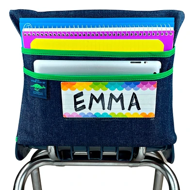 Aussie Pouch Chair Pocket with Double Pocket Design and Name Tag Pocket, Original, 13 Inches, Green Trim