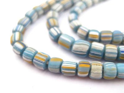Java Gooseberry Beads - Full Strand of Striped Glass Beads - The Bead Chest (Blue Pastel, 4mm)