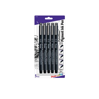 Pentel Pointliner Pen Set, Assorted Sizes, Black