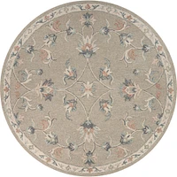 Laddha Home Designs 4.75' Beige and Blue Floral Hand Tufted Round Area Throw Rug