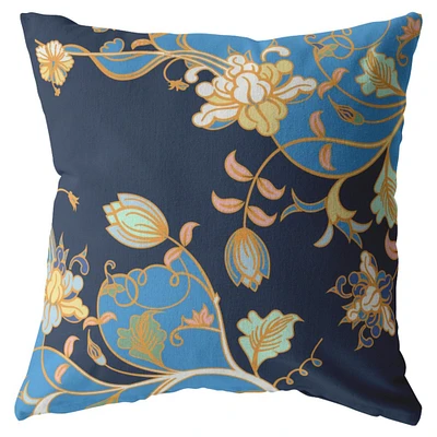 18" Navy Blue Garden Decorative Suede Throw Pillow