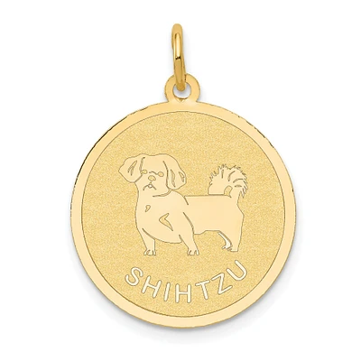 14K Yellow Gold Shih Tzu Disc Charm Dog Jewelry Pendant 26mm x 20mm
