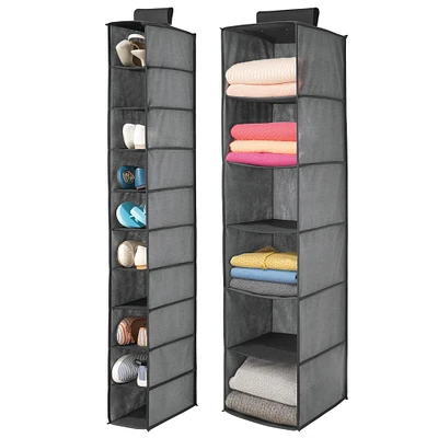 mDesign Fabric Over Rod Hanging Closet Storage Organizers, Set of 2