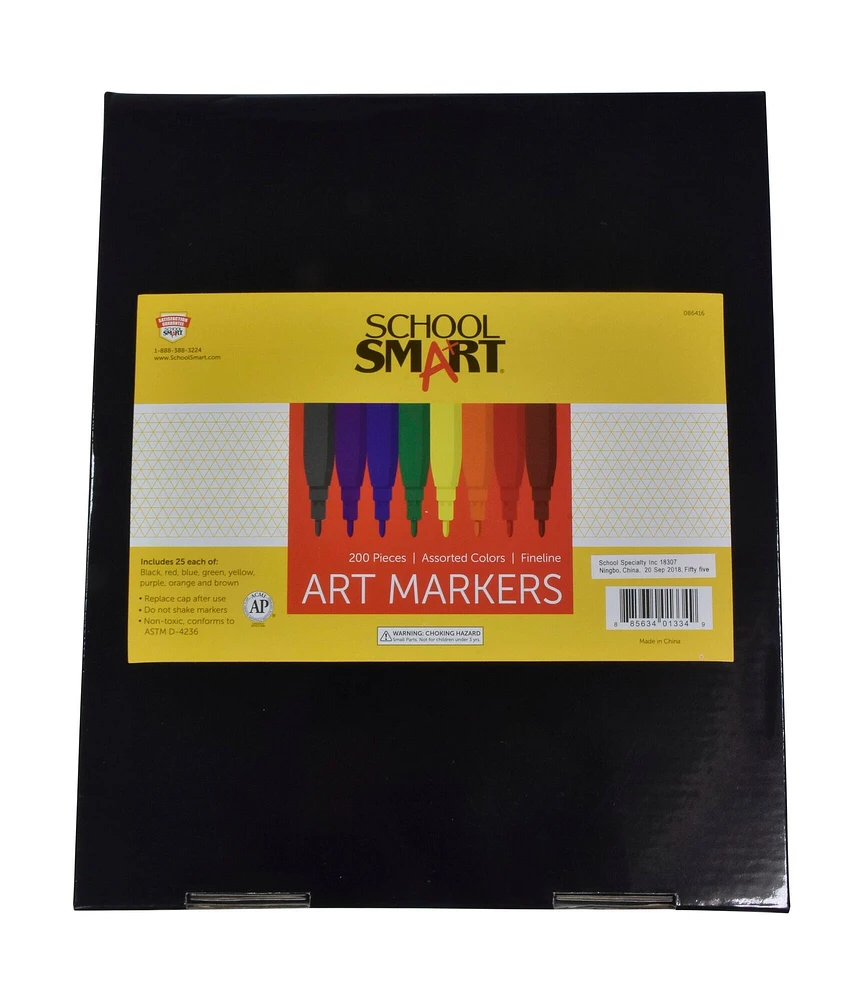 School Smart Art Markers, Fineline Tip, Assorted Colors, Pack of 200