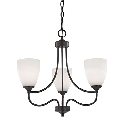 Thomas Arlington 3-Light Chandelier in Oil Rubbed Bronze with White Glass