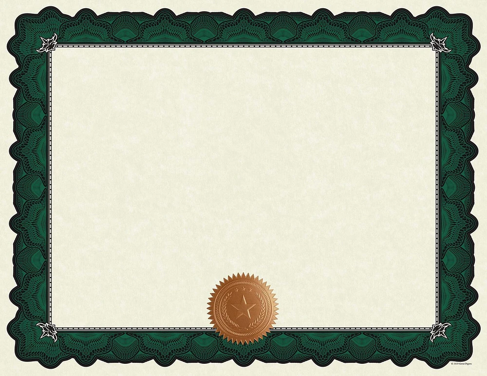 Great Papers! Cambridge Certificates with Copper Seal, Green Border, 8.5" x 11", Printer Compatible, 10 Count
