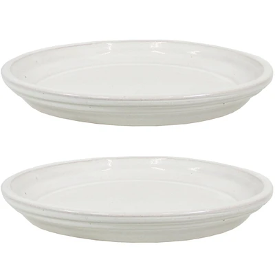 Sunnydaze Glazed Ceramic Planter Saucers - 9" - Pearl - Set of 2 by