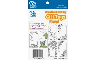 Creative Coloring Tags 2x3.75 12pc Floral