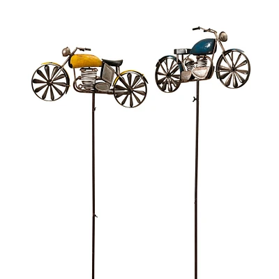 Contemporary Home Living Set of 2 Yellow and Blue Antique Motorcycle Stakes 62.75"