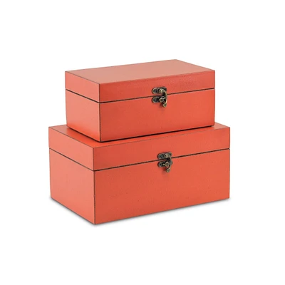 Contemporary Home Living Set of 2 Pink and Bronze Solid Storage Boxes 10.25"