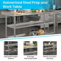 Emma and Oliver NSF Certified Stainless Steel 18 Gauge Work Table with 1.5" Backsplash and 2 Undershelves