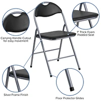 Emma and Oliver 4 Pack Vinyl Metal Folding Chair with Carrying Handle