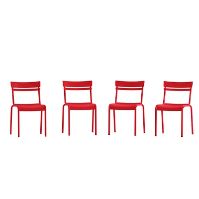 Emma and Oliver Rennes Armless Powder Coated Steel Stacking Dining Chair with 2 Slat Back for Indoor-Outdoor Use