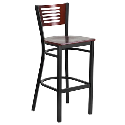 Emma and Oliver Decorative Slat Back Metal Restaurant Dining Barstool