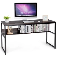 Costway 55'' Industrial Computer Desk  w/ Storage Shelf  Adjustable Foot Pads