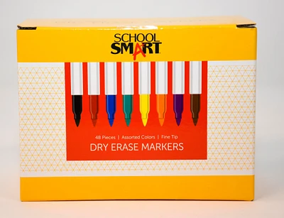 School Smart Dry Erase Pen Style Markers, Fine Tip, Assorted Colors, Pack of 48