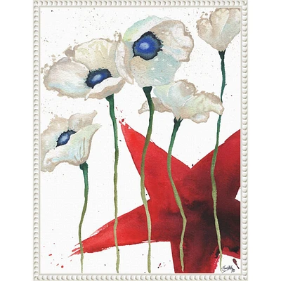 Patriotic Floral IV by Elizabeth Medley 18-in. W x 24-in. H. Canvas Wall Art Print Framed in White