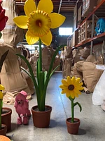 Small Yellow Sunflower In Pot Flower Statue