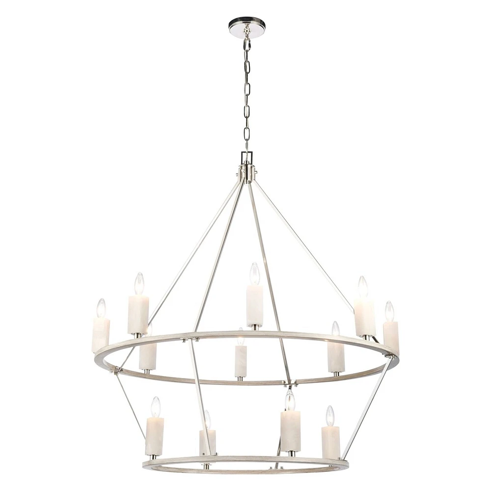 Elk Showroom White Stone 40 Wide 12-Light Chandelier - Polished Nickel