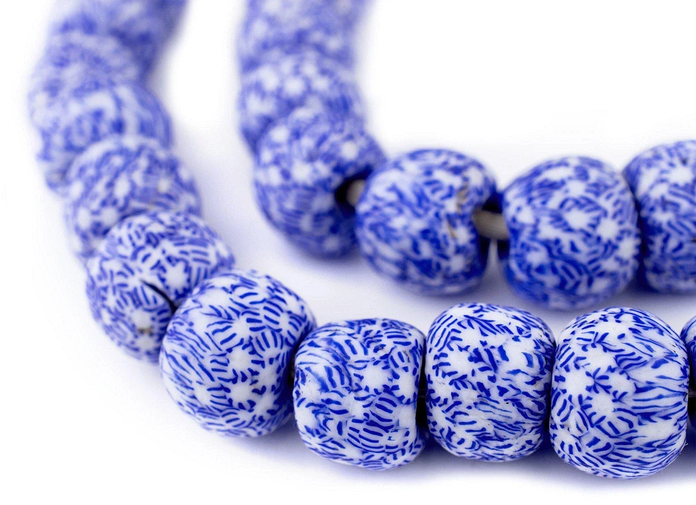 TheBeadChest Blue & White Fused Recycled Glass Beads (18mm)