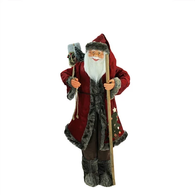 Northlight 48" Red and Brown Santa Claus with Walking Stick Standing Christmas Figure