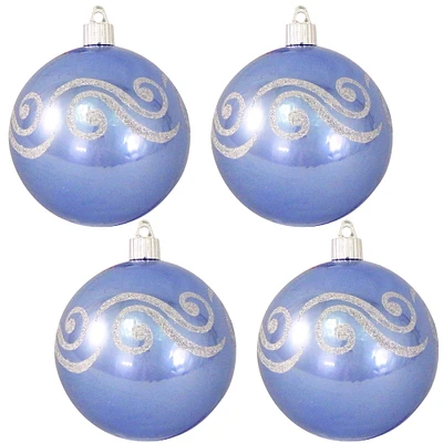 Christmas by Krebs 4ct Polar Blue Scrolls Shatterproof Christmas Ball Ornament 4" (100mm)