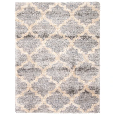 Chaudhary Living 4' x 5.5' Gray and Tan Trellis Moroccan Rectangular Shag Area Throw Rug