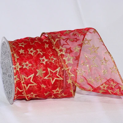 The Ribbon People Sheer Red Shimmering Super Star Wired Craft Ribbon 3" x 20 Yards