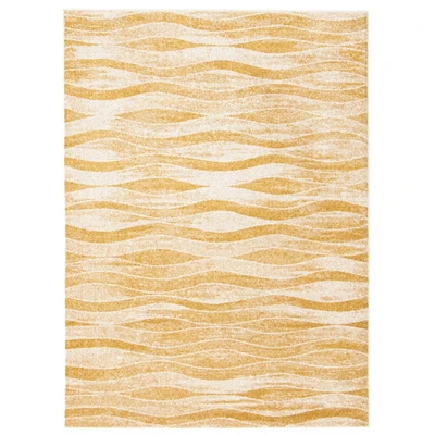 Chaudhary Living 6.5' x 9.5' Off White and Gold Abstract Rectangular Area Throw Rug