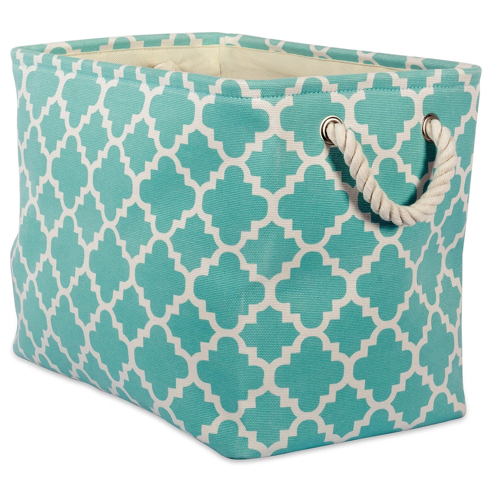 Contemporary Home Living 17.5" Aqua Blue Rectangular Polyester Storage Bin with Lattice Design