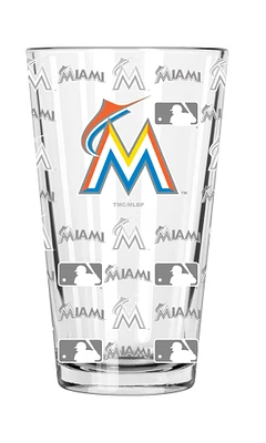 The Memory Company 5.75" Clear and Blue MLB Miami Marlins Sandblasted Pint Glass 16 oz.