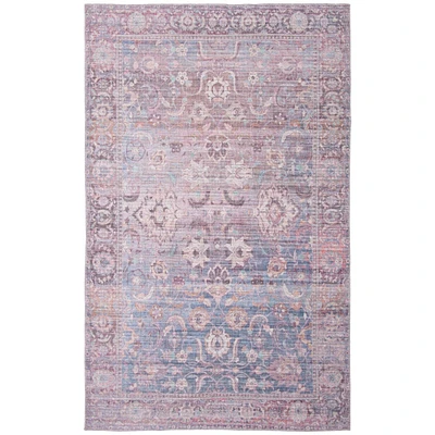 Chaudhary Living 5' x 8' Gray and Blue Floral Rectangular Area Throw Rug