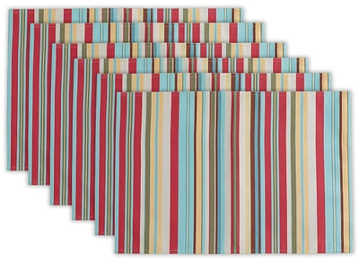 CC Home Furnishings Set of 6 Vibrantly Colored Stripe Pattern Rectangular Placemats 13” x 19”