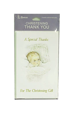 Roman 8pc White Christening Thank You Cards With Envelopes 5.5"