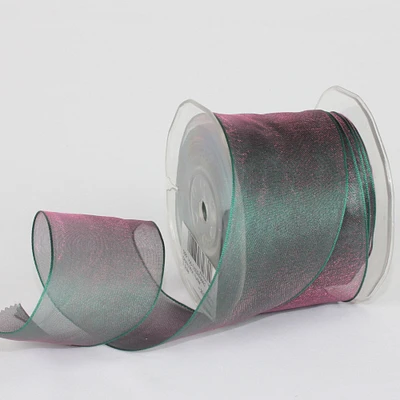 The Ribbon People Sheer Hunter Green And Pink Wired Craft Ribbon 2.375" x 27 Yards